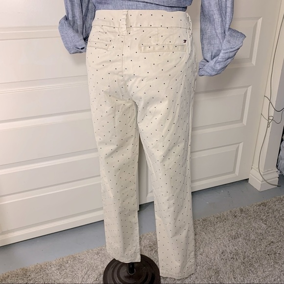 Tommy Hilfiger Ankle Pant Sz 6 Beige/Tan Blue dot Stretch Denim Style Preppy - Picture 13 of 14
